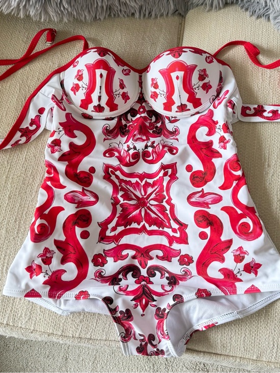 Dolce & Gabbana Other - Dolce & Gabbana White and Red One-Piece Swimsuit